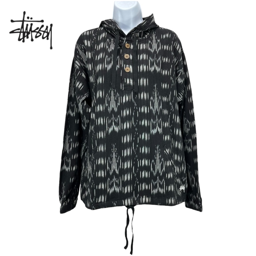 Stussy | Womens Large | Ethnic Print Poncho w/ Hood Black and White Pullover